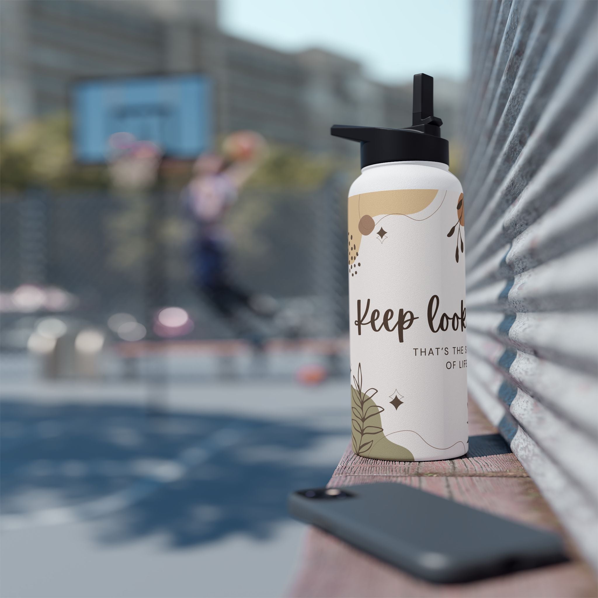 Abstract Brown Motivational Stainless Steel Water Bottle, Standard Lid