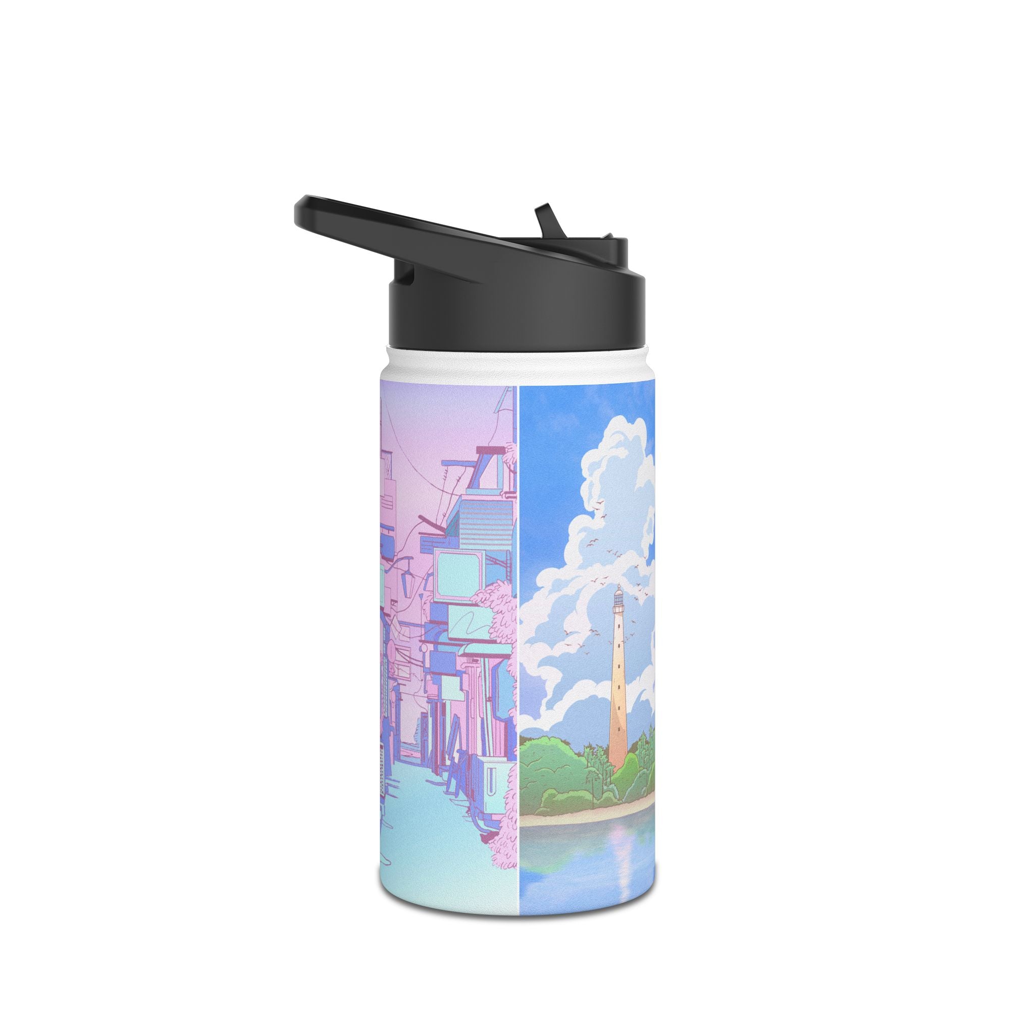 Peaceful Illustrative Anime Stainless Steel Water Bottle, Standard Lid