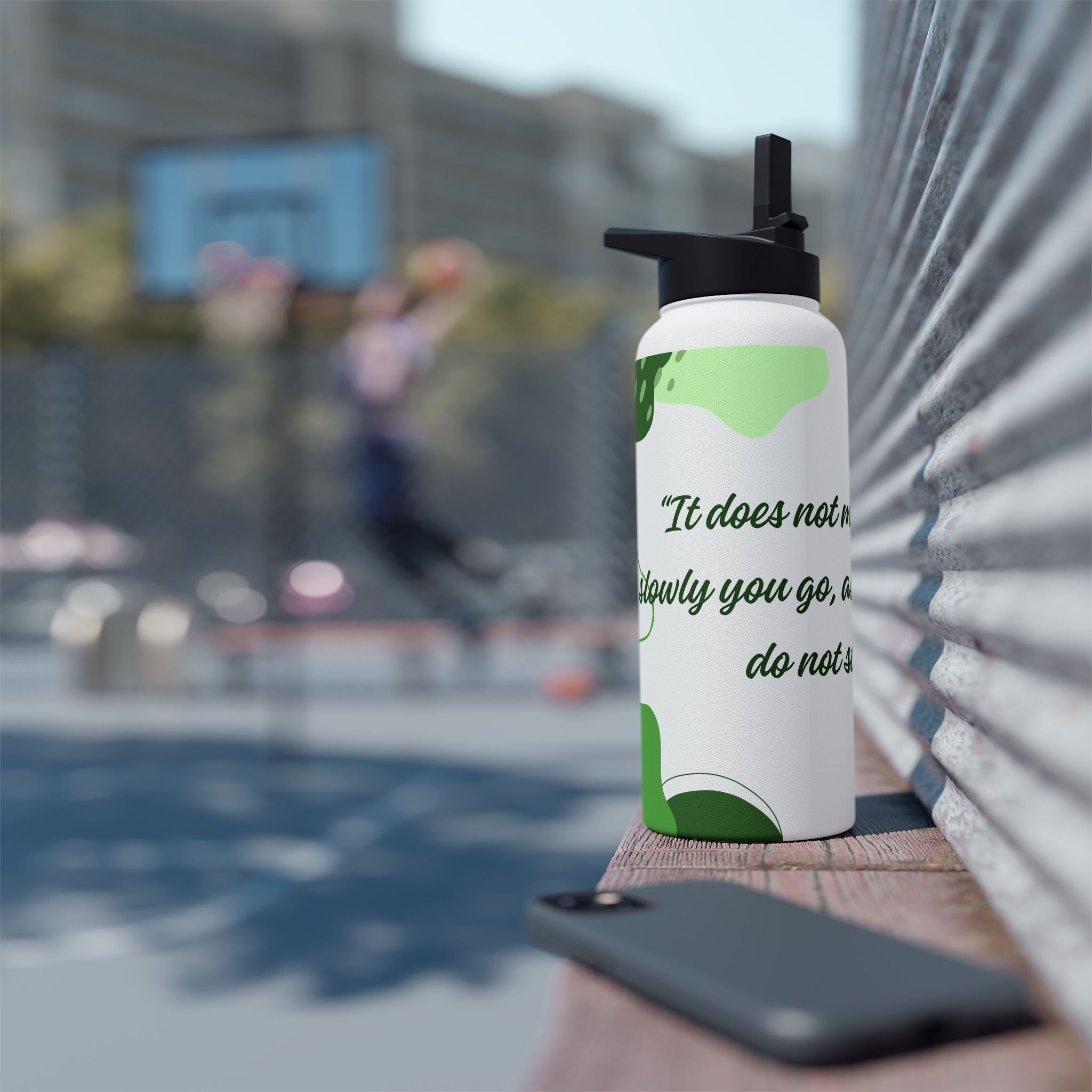 Abstract Green Motivational Stainless Steel Water Bottle, Standard Lid