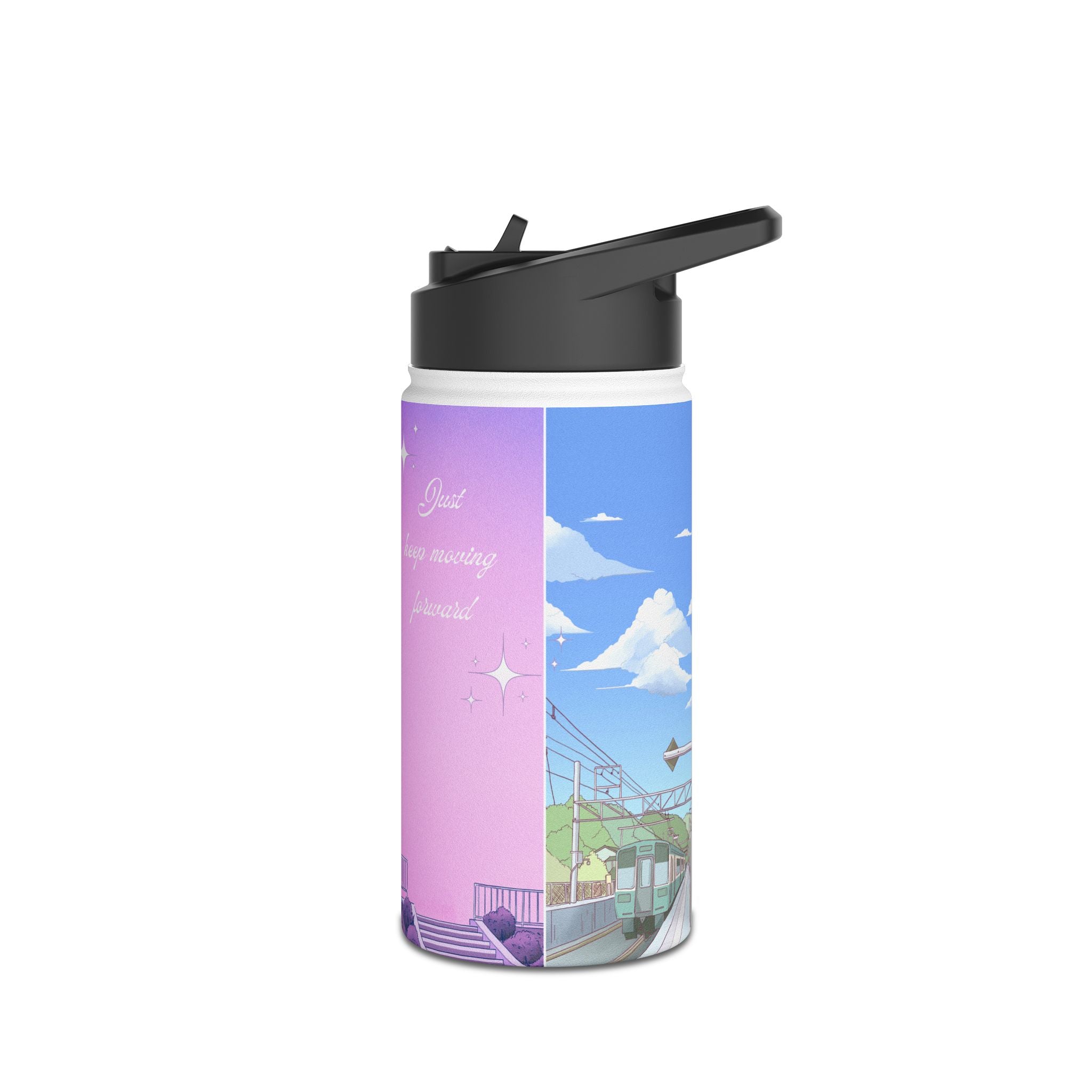 Peaceful Illustrative Anime Stainless Steel Water Bottle, Standard Lid