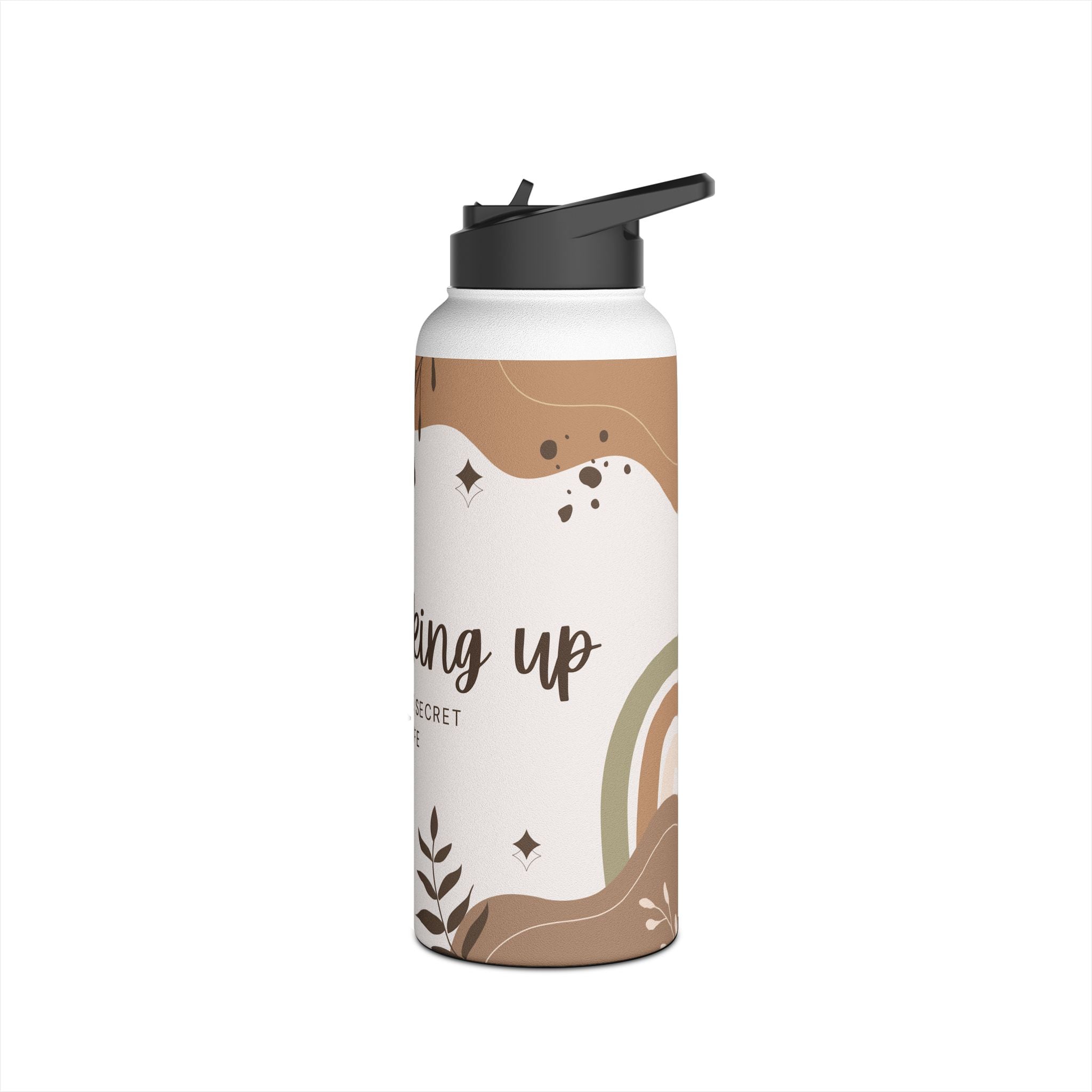 Abstract Brown Motivational Stainless Steel Water Bottle, Standard Lid
