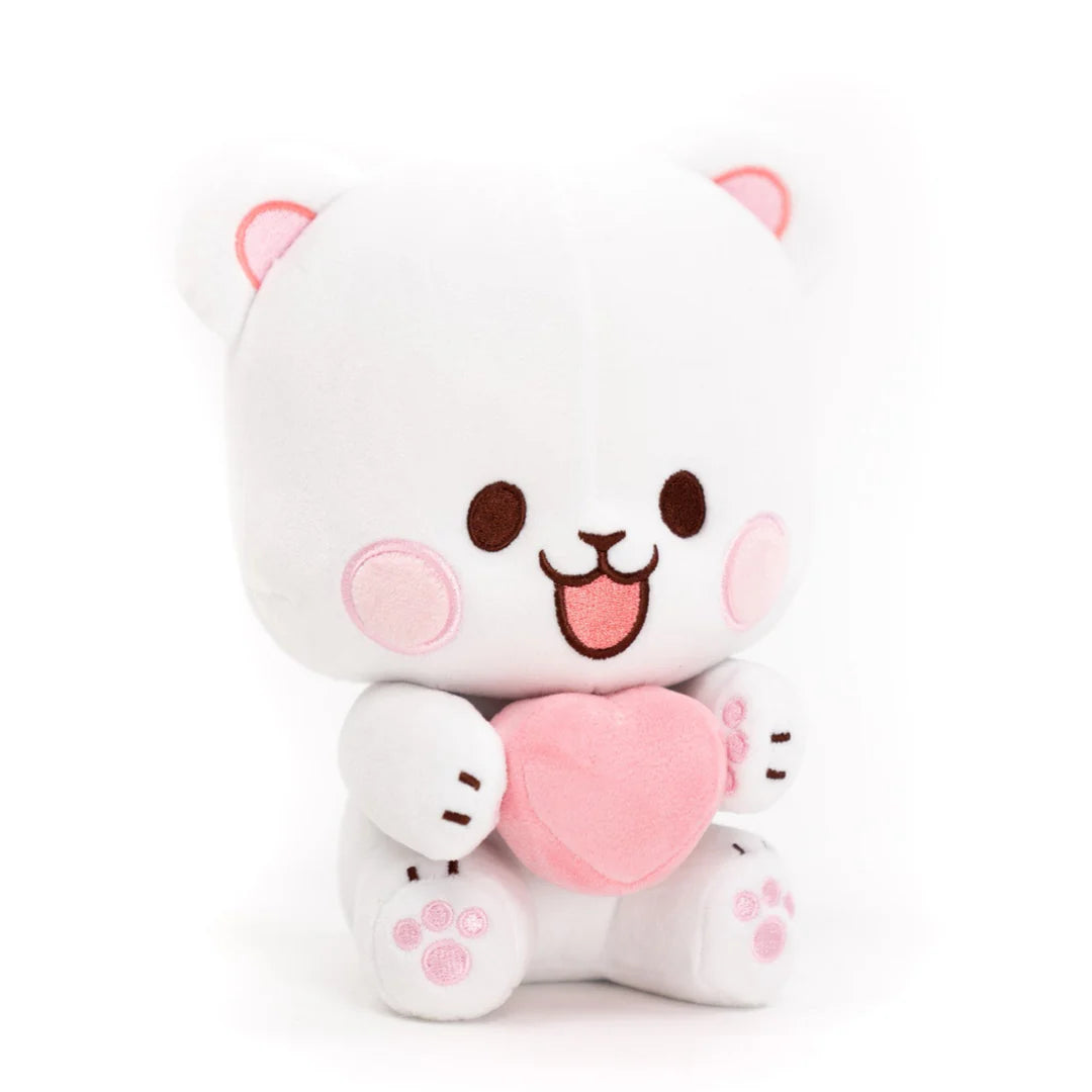Adorable Milk Bear Heart Plush | Official Milk and Mocha Bear Couple Stuffed Animal (8-Inch) | The Perfect Romantic Gift