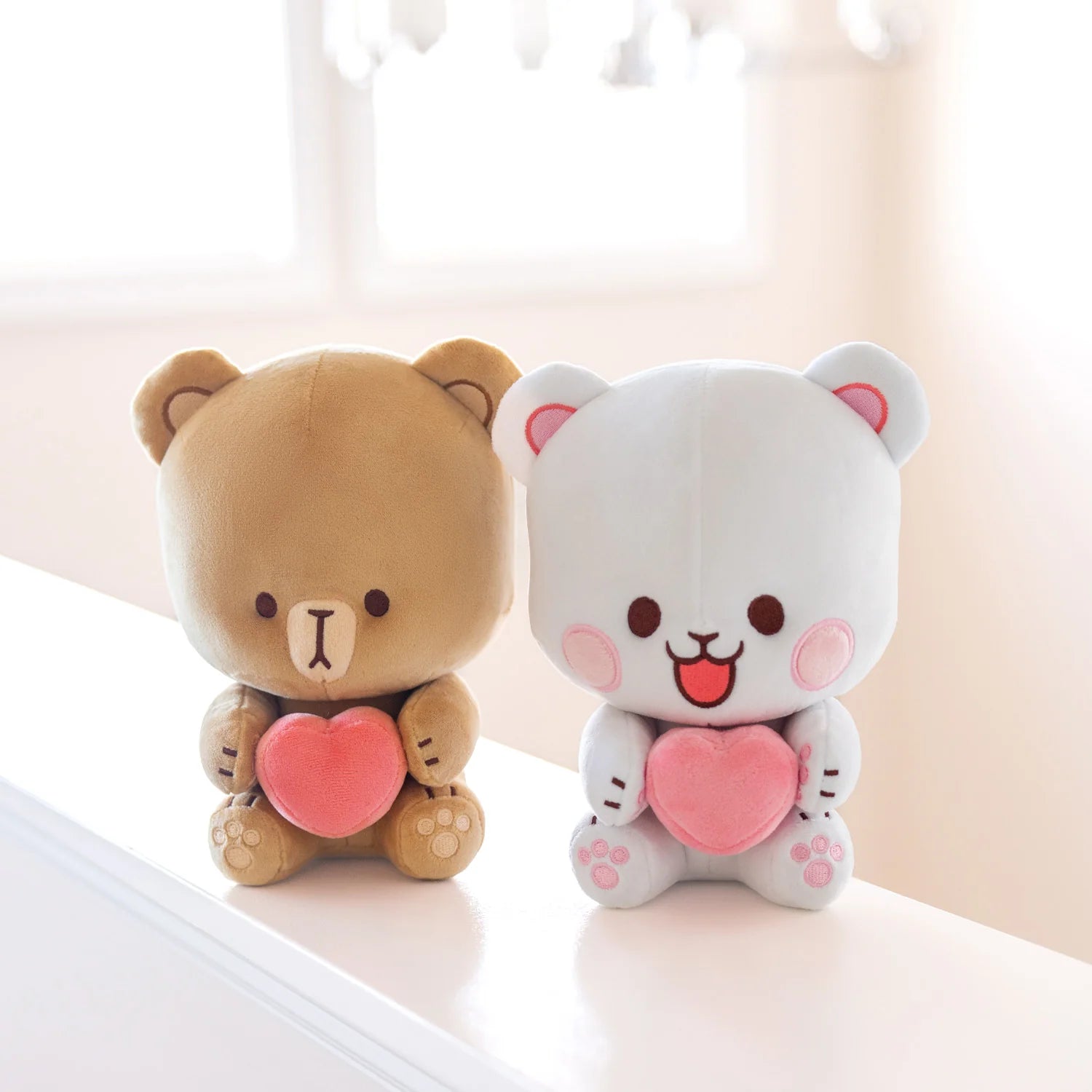 Adorable Milk Bear Heart Plush | Official Milk and Mocha Bear Couple Stuffed Animal (8-Inch) | The Perfect Romantic Gift