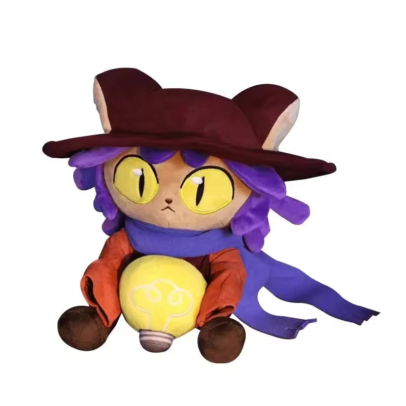 Plush toy with a character wearing a hat and cape on a white background