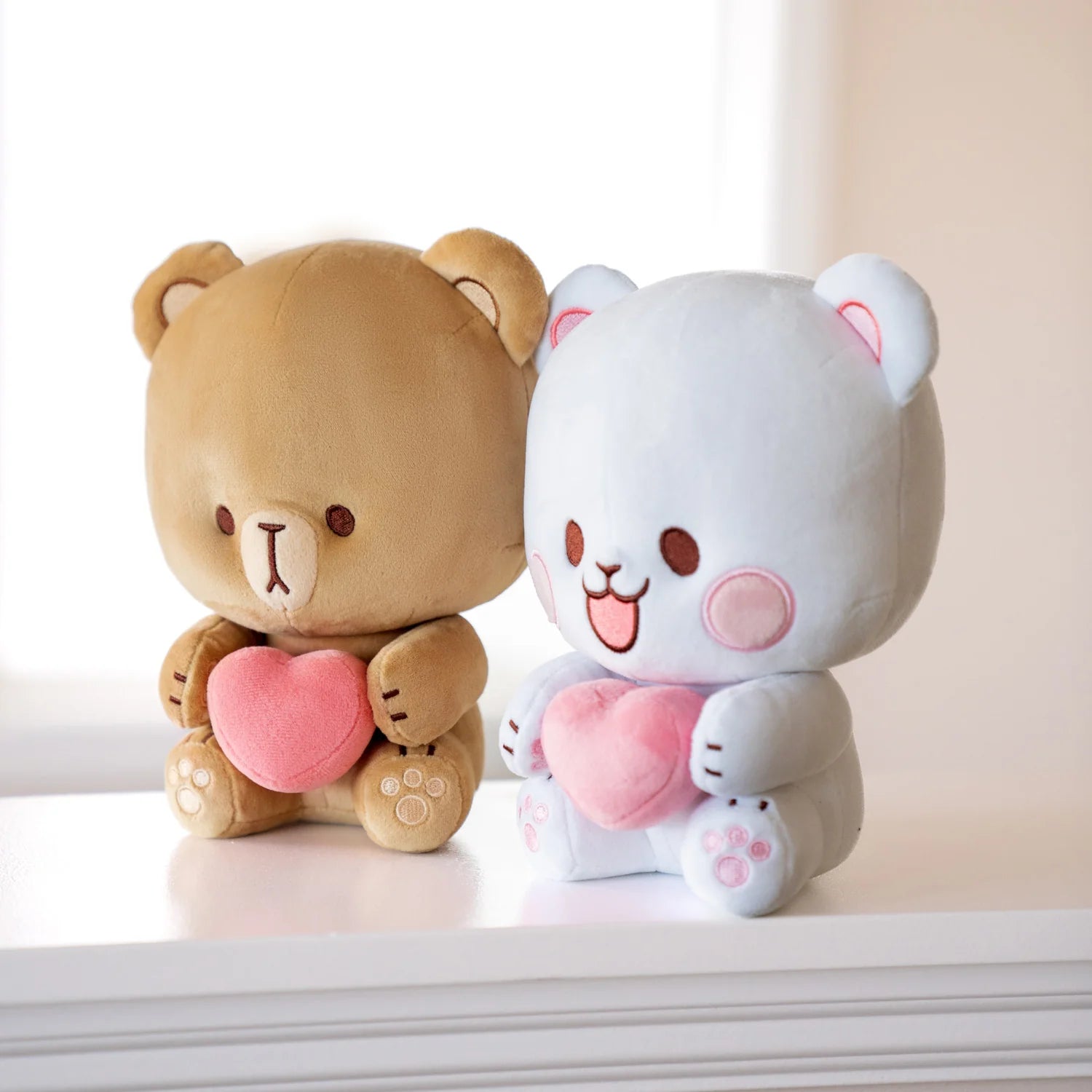 Adorable Milk Bear Heart Plush | Official Milk and Mocha Bear Couple Stuffed Animal (8-Inch) | The Perfect Romantic Gift