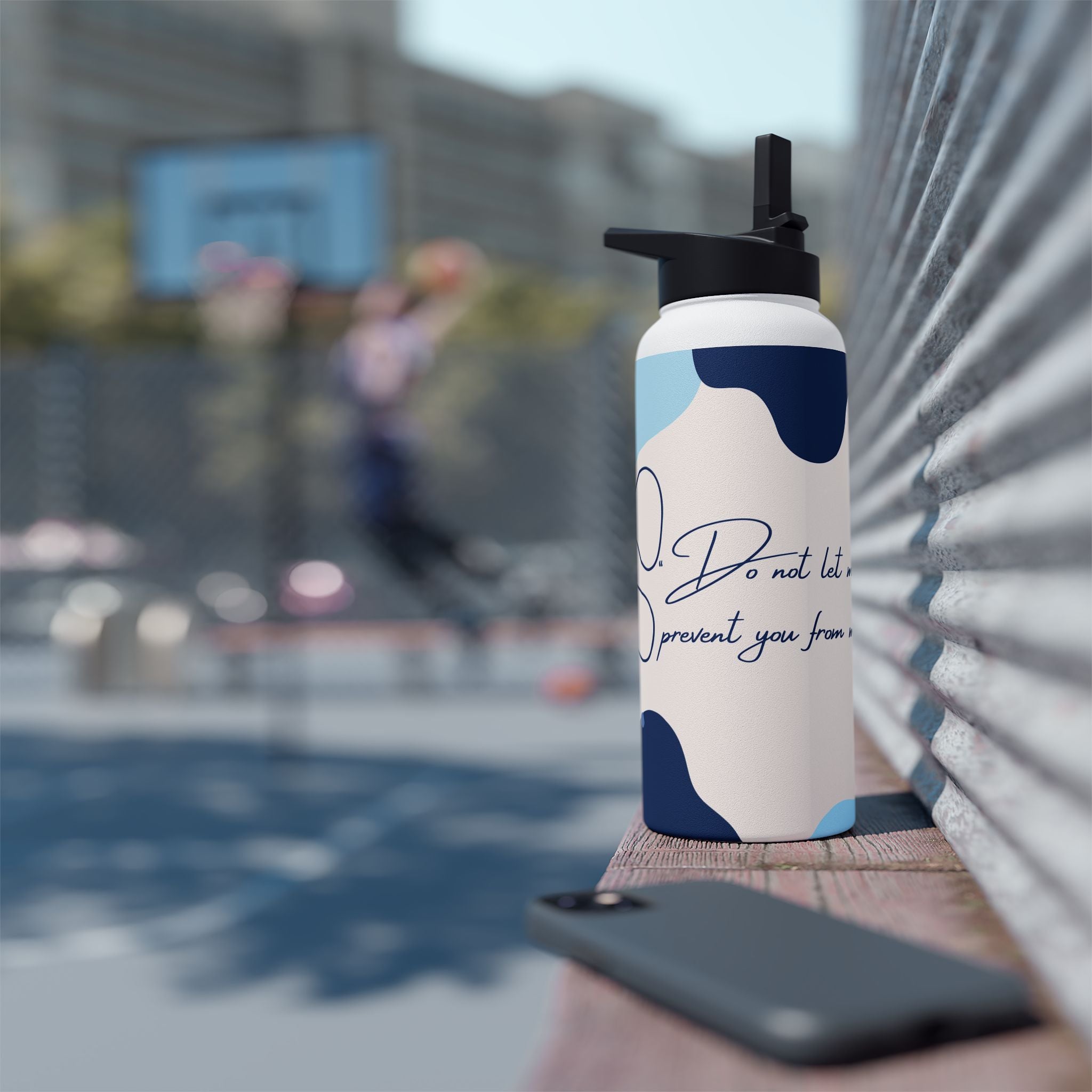 Abstract Blue Motivational Stainless Steel Water Bottle, Standard Lid