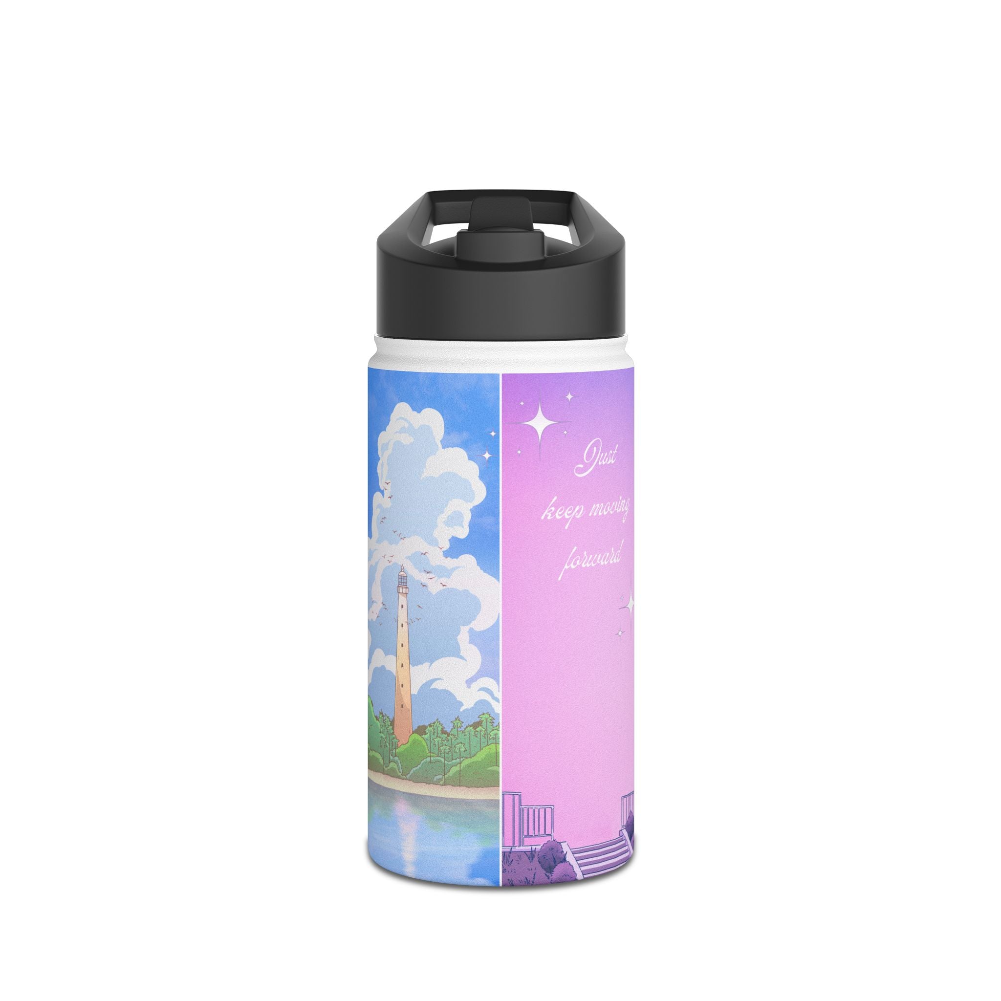 Peaceful Illustrative Anime Stainless Steel Water Bottle, Standard Lid