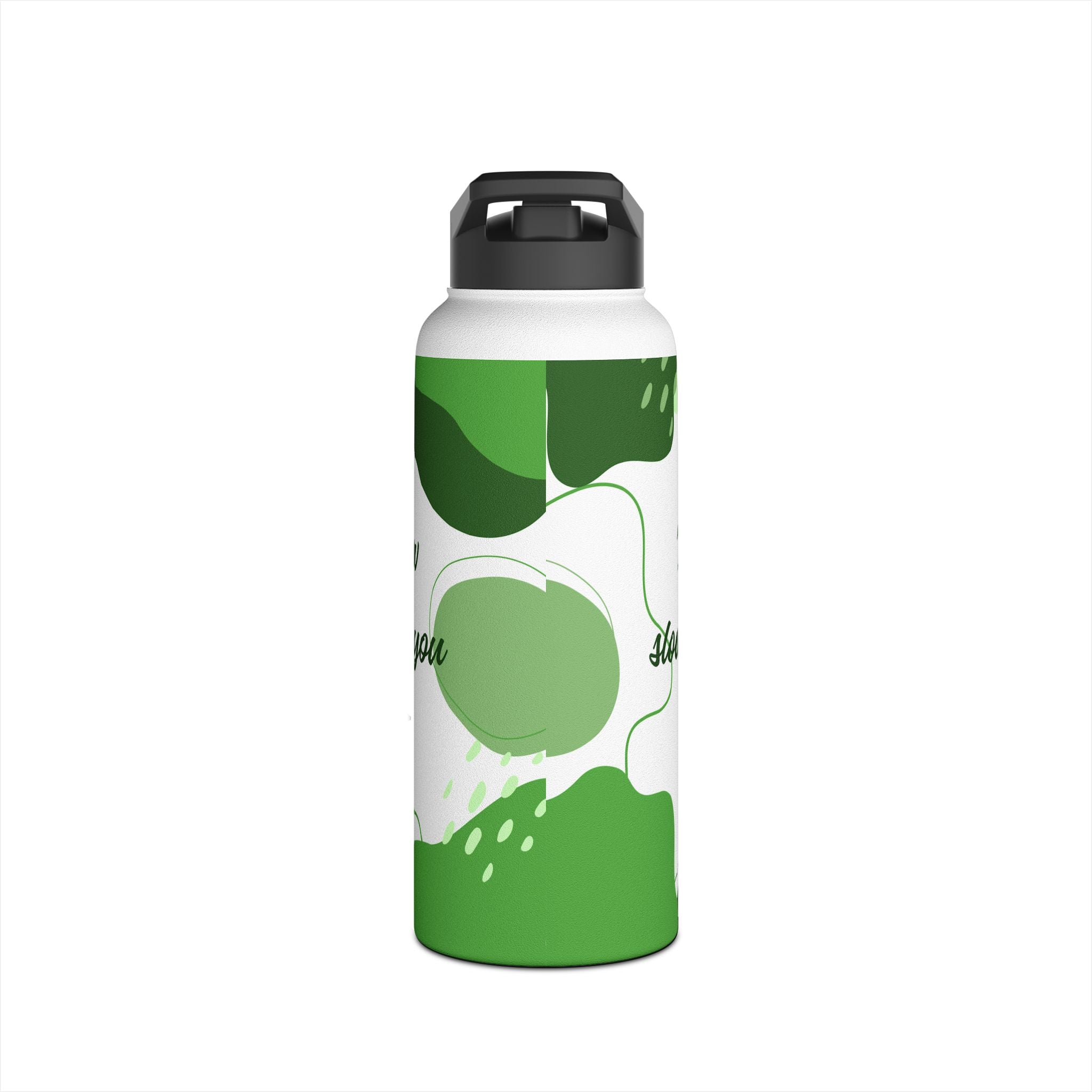 Abstract Green Motivational Stainless Steel Water Bottle, Standard Lid