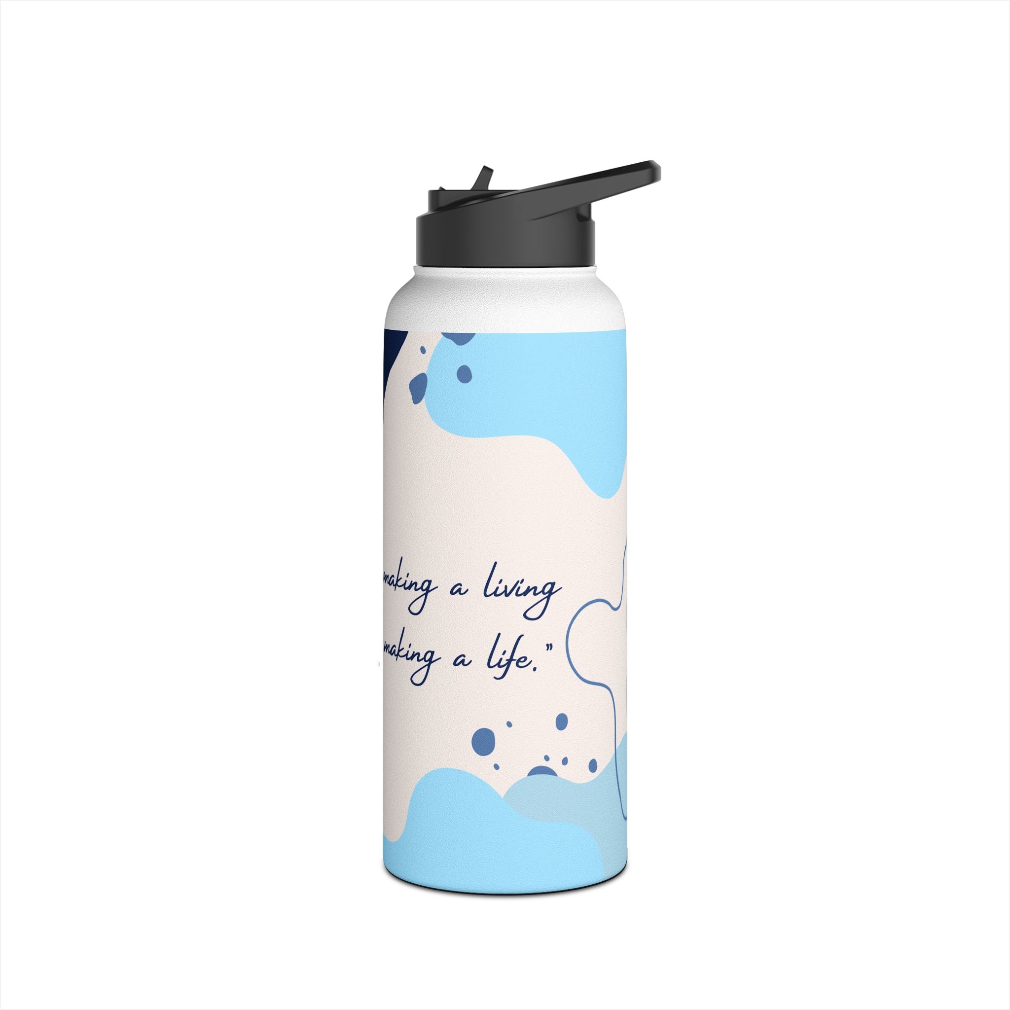 Abstract Blue Motivational Stainless Steel Water Bottle, Standard Lid