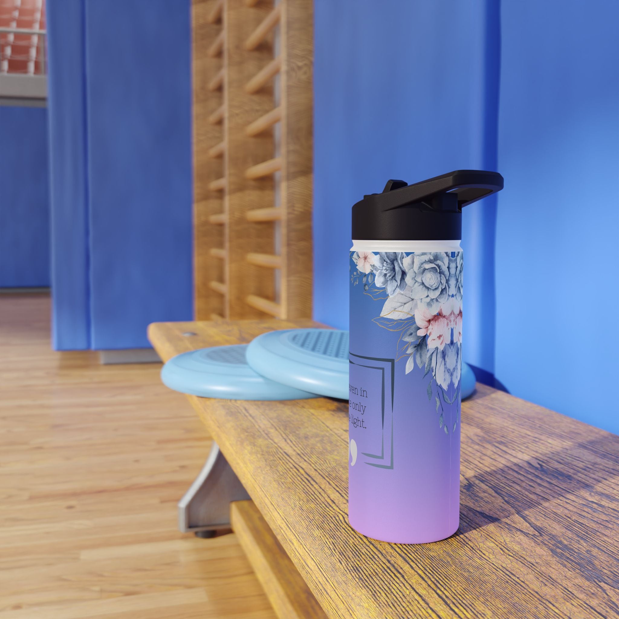 Blue Gradient Floral Water Bottle