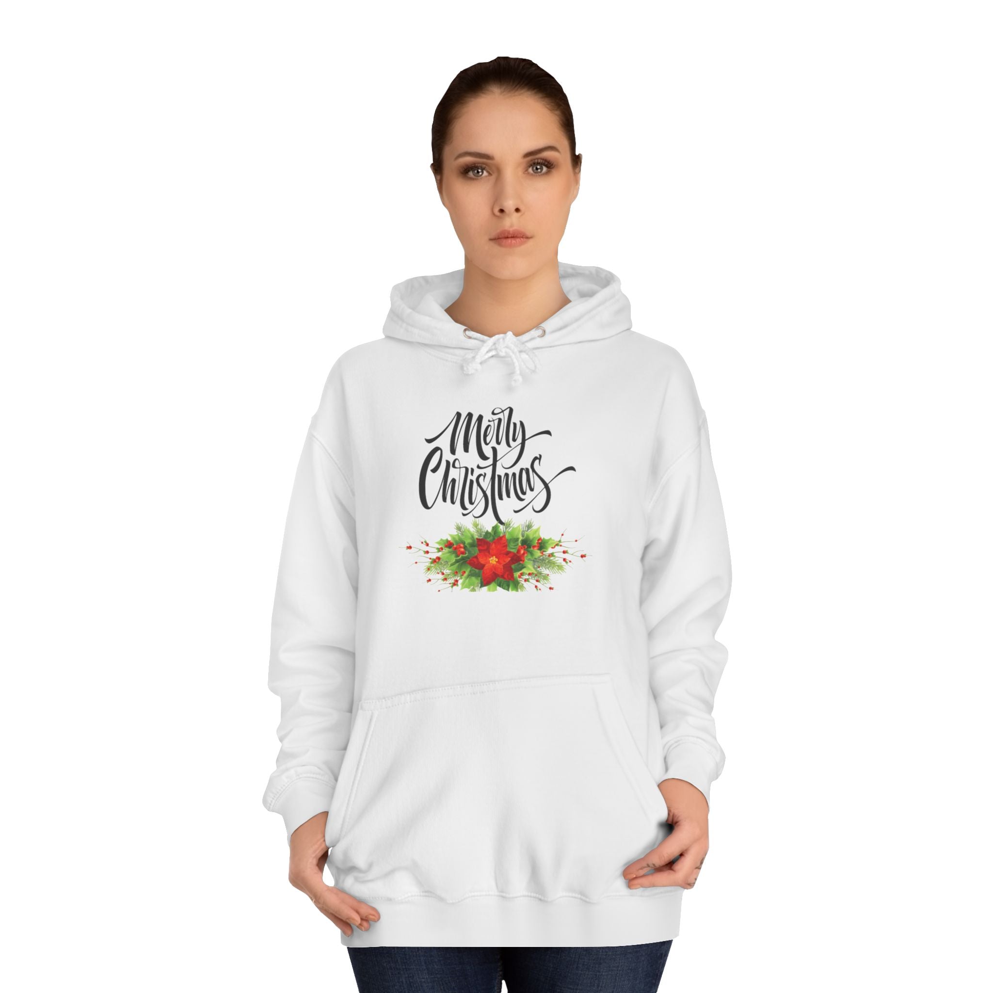 Christmas Poinsettia Hoodie – "Merry Christmas" Holiday Pullover