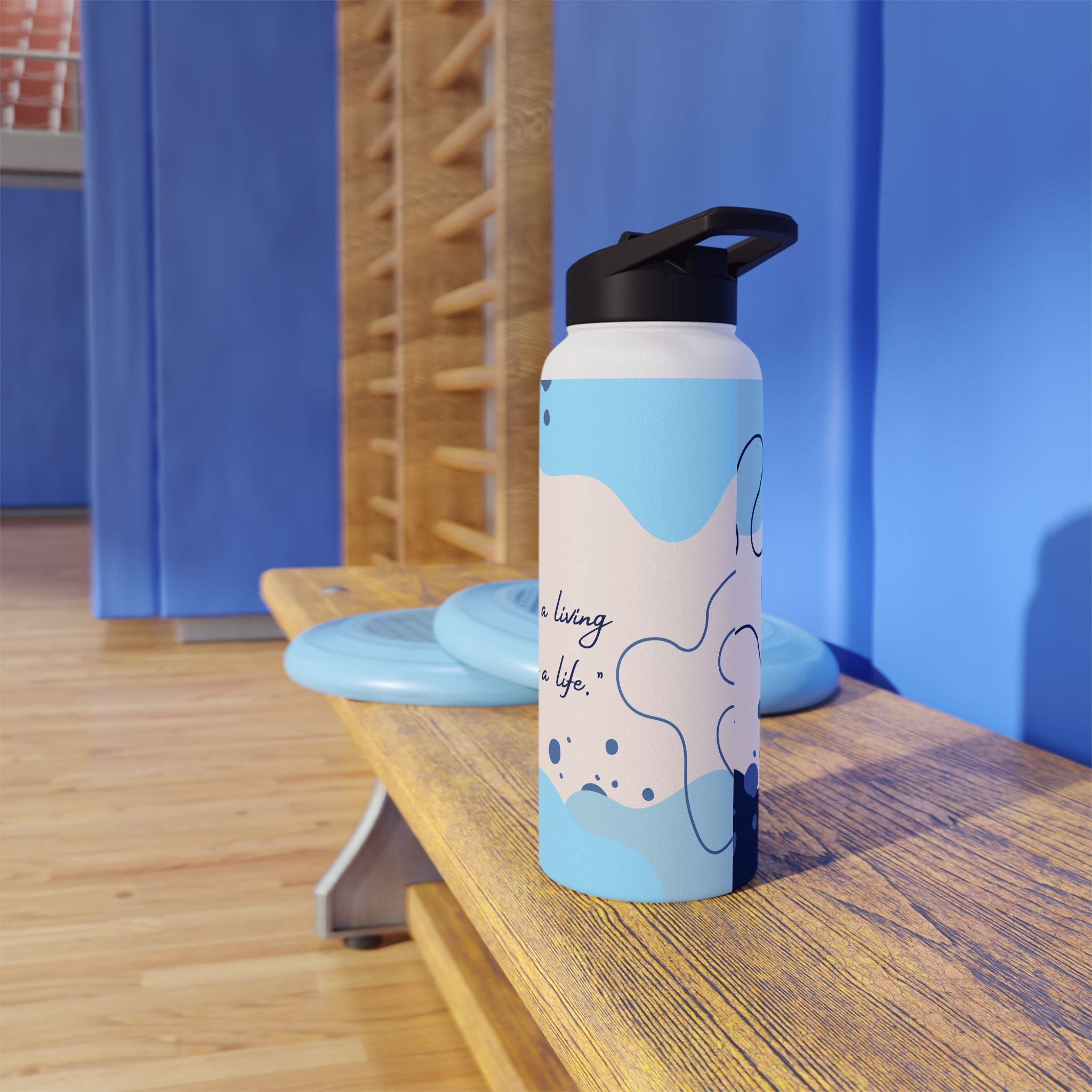 Abstract Blue Motivational Stainless Steel Water Bottle, Standard Lid