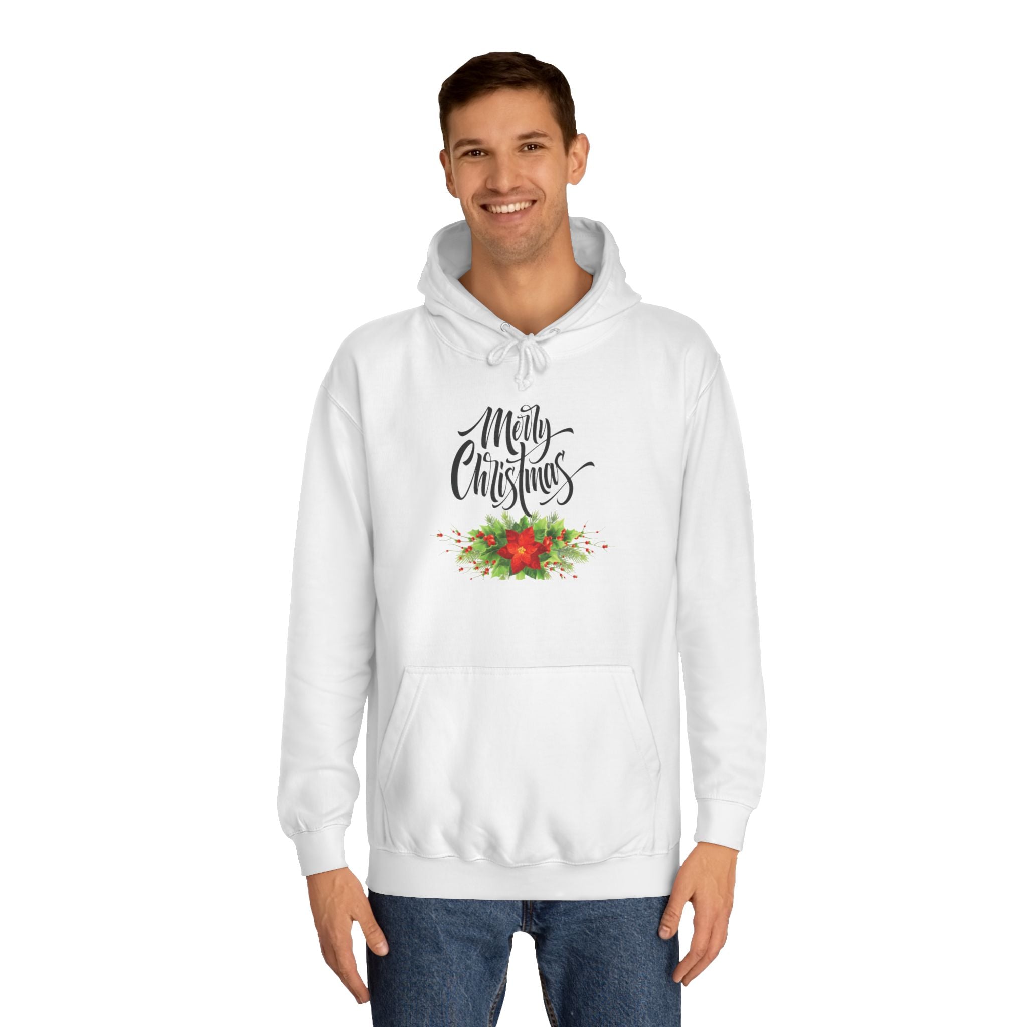 Christmas Poinsettia Hoodie – "Merry Christmas" Holiday Pullover