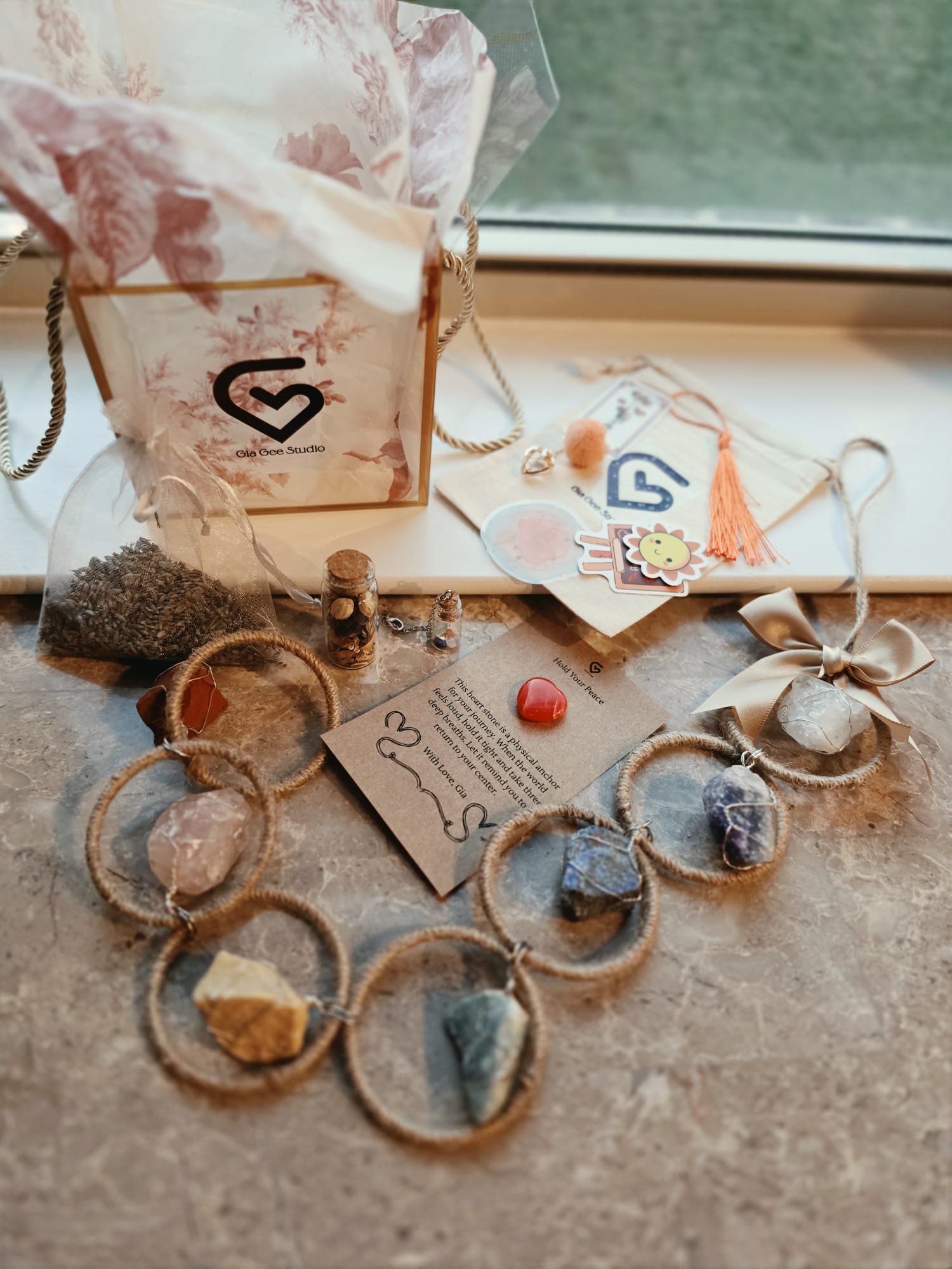 Artisan 7-Stone Suncatcher & Daily Reflection Gift Set - Handmade Home Decor