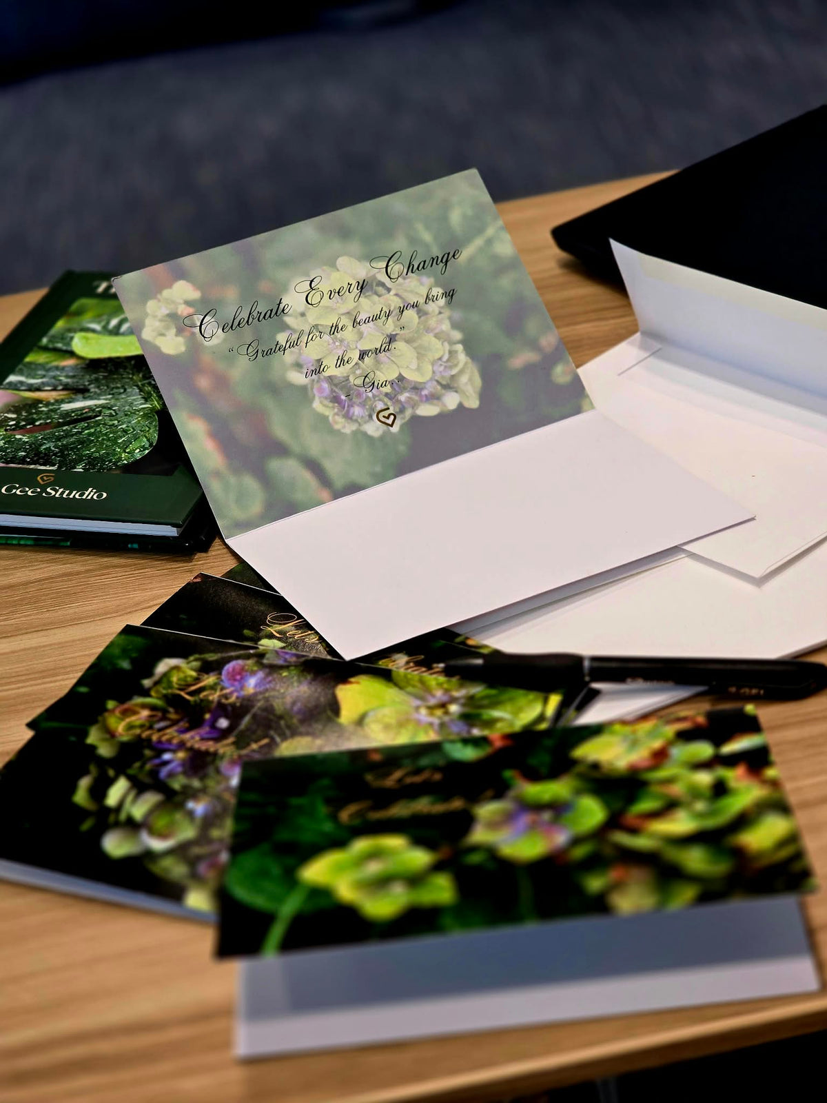 Hydrangea Greeting Cards Set of 5, Botanical Photography Note Cards, Floral Encouragement Blank Cards Pack, Inspirational Quote Cards with Envelopes