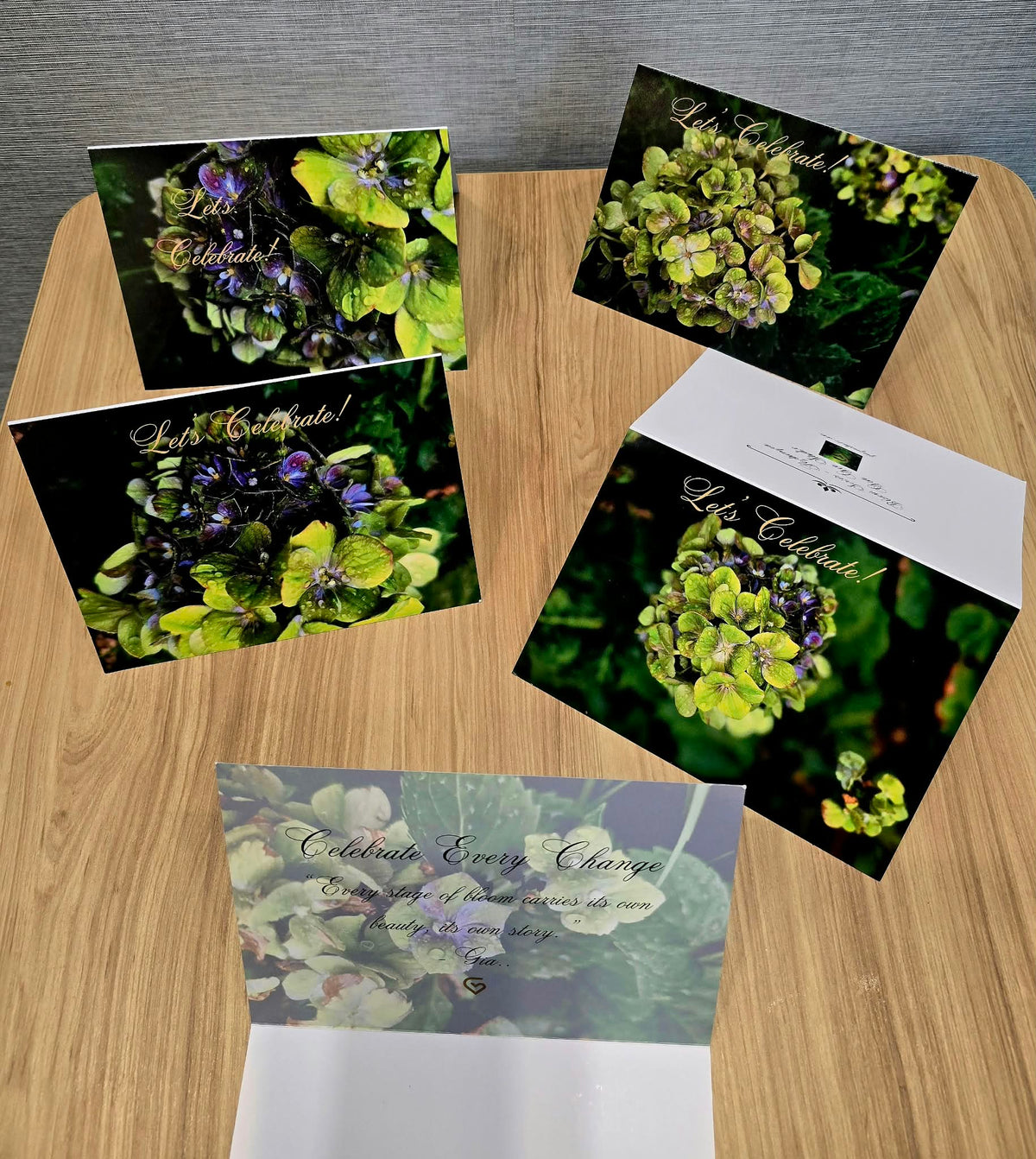 Hydrangea Greeting Cards Set of 5, Botanical Photography Note Cards, Floral Encouragement Blank Cards Pack, Inspirational Quote Cards with Envelopes
