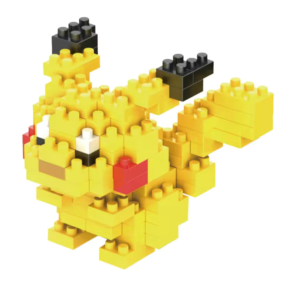 	Assembled DIY Mini Pokemon Building Block figure of Pikachu on display.